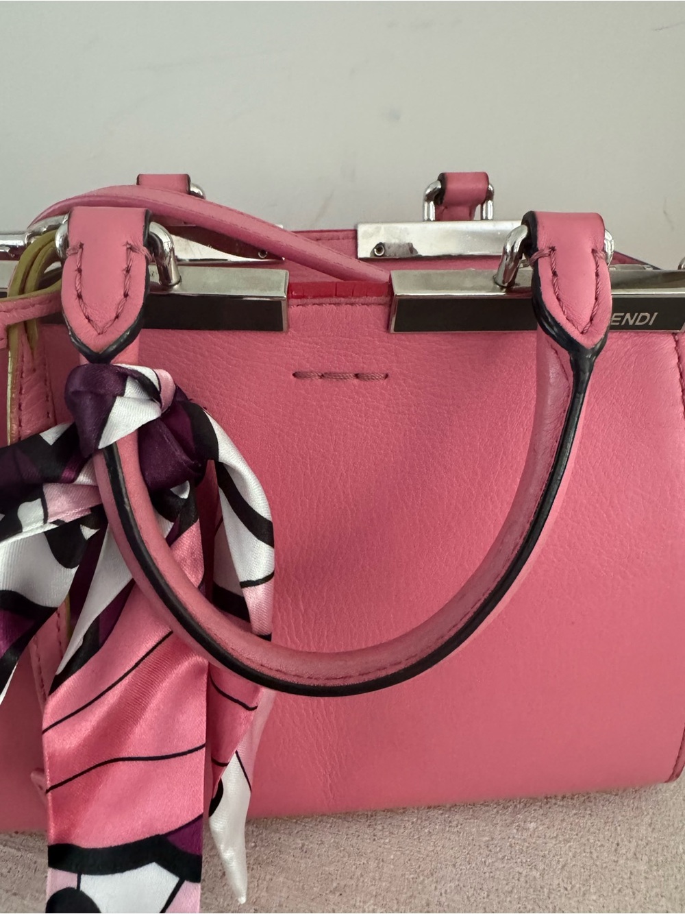 FENDI Petite 3Jours Pink Leather Satchel Crossbody COA - Picture 12 of 13